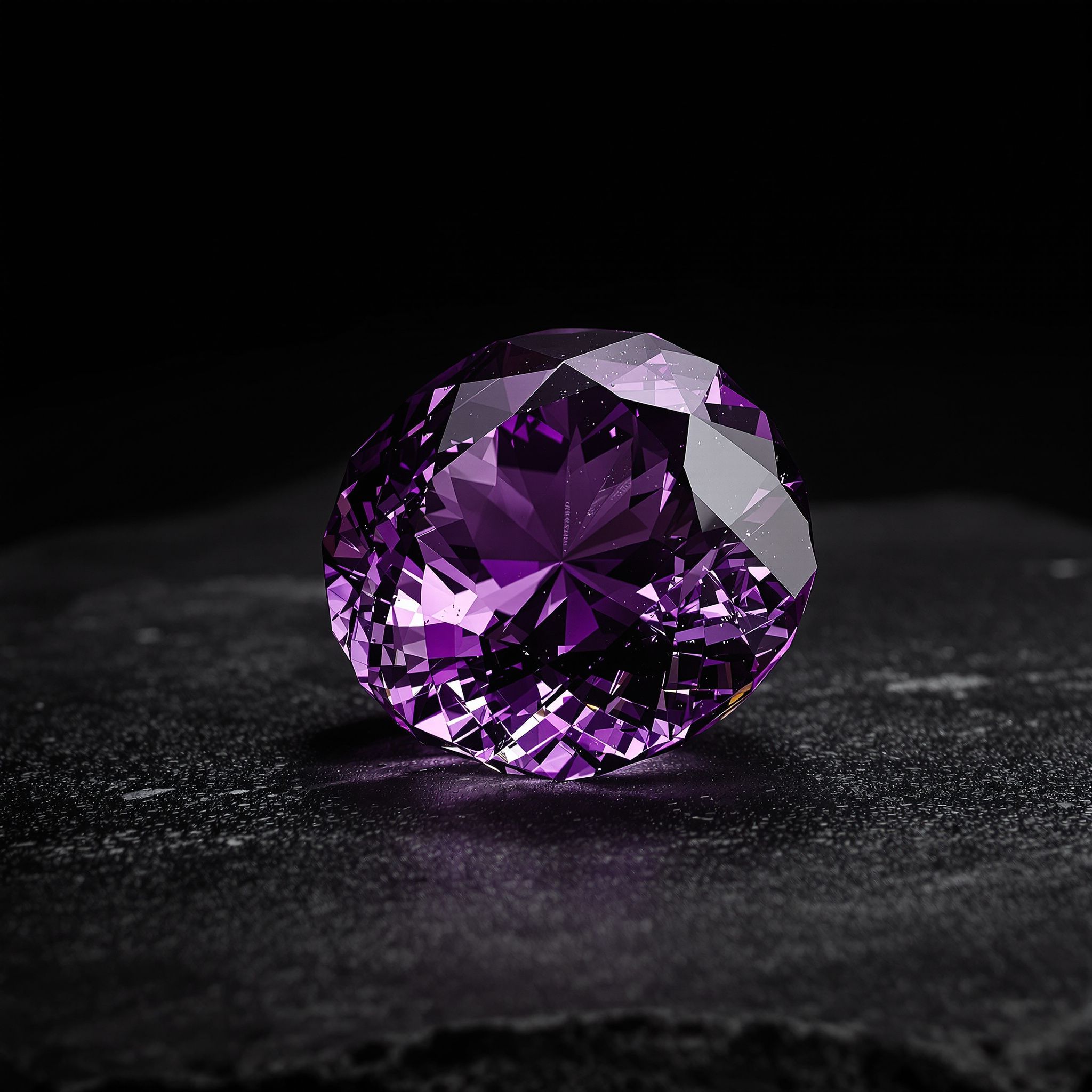 Polished amethyst crystal, deep violet, on a dark background