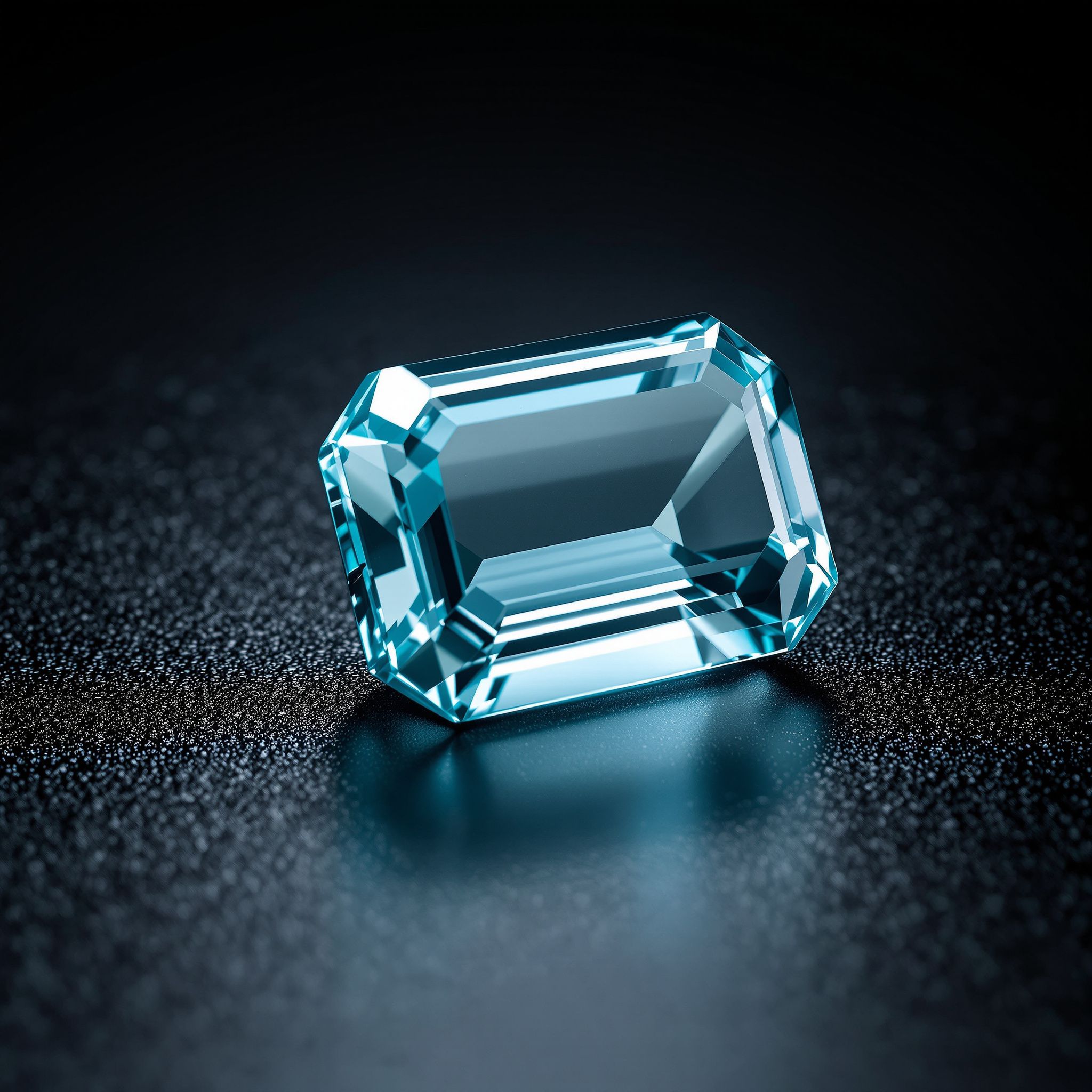 Faceted pale blue-green aquamarine on a dark background