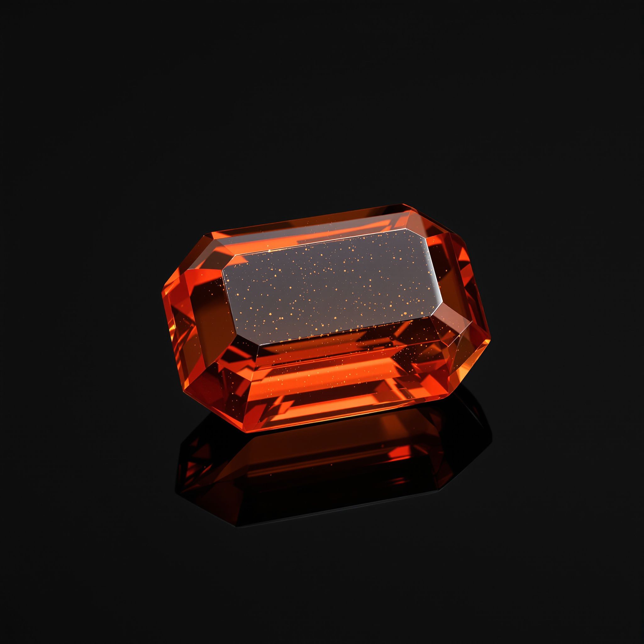 Faceted orange-red carnelian on a dark background
