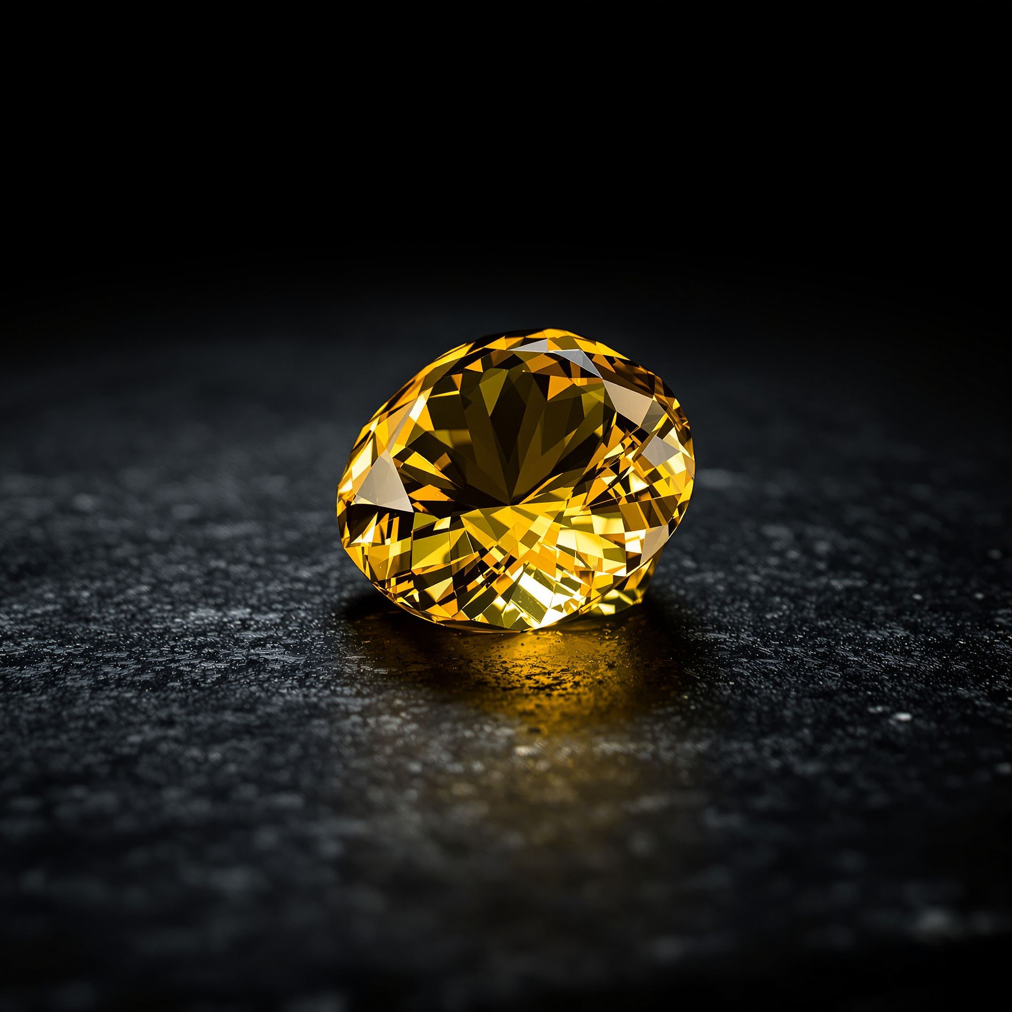 Faceted golden citrine on a dark background
