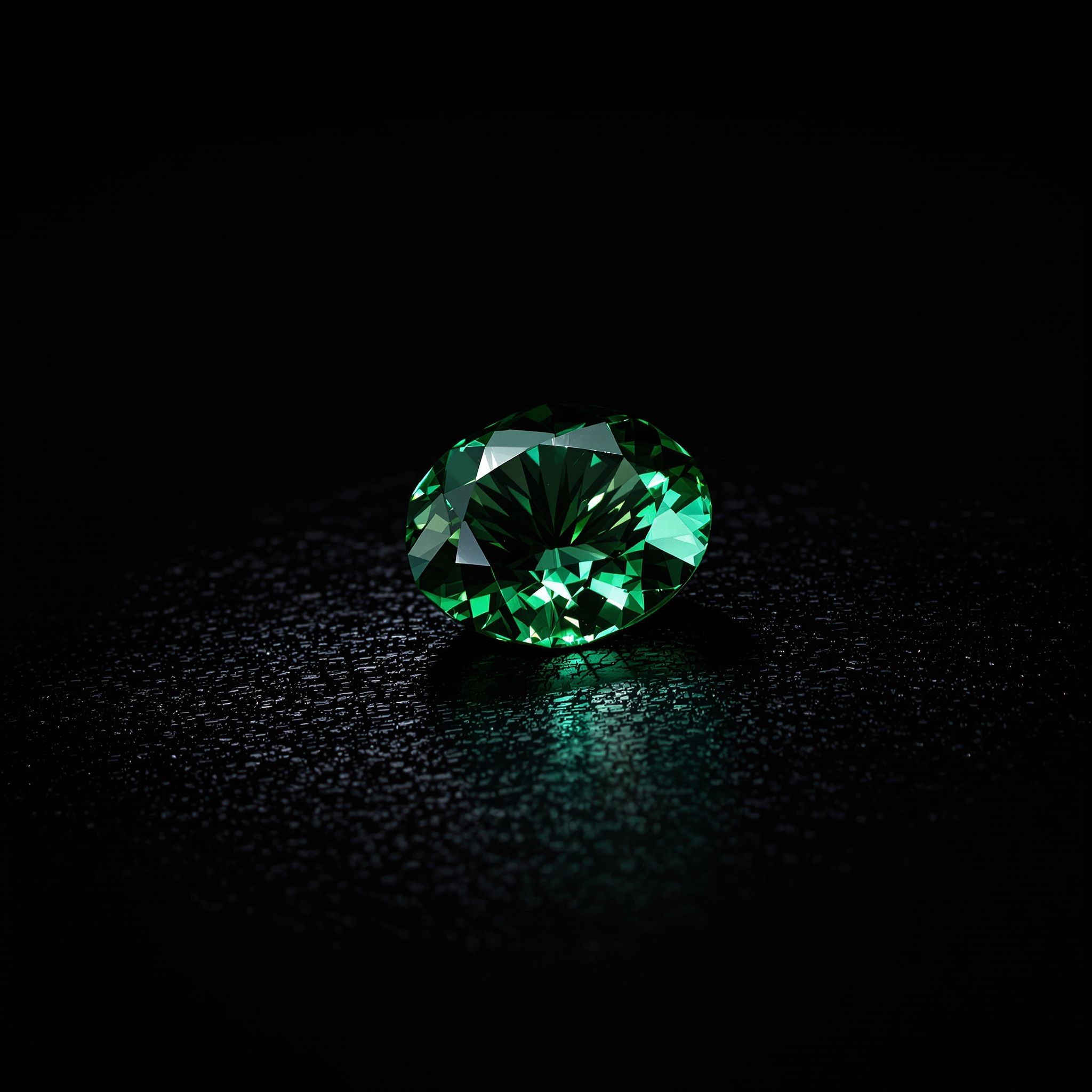 Faceted green emerald on a dark background