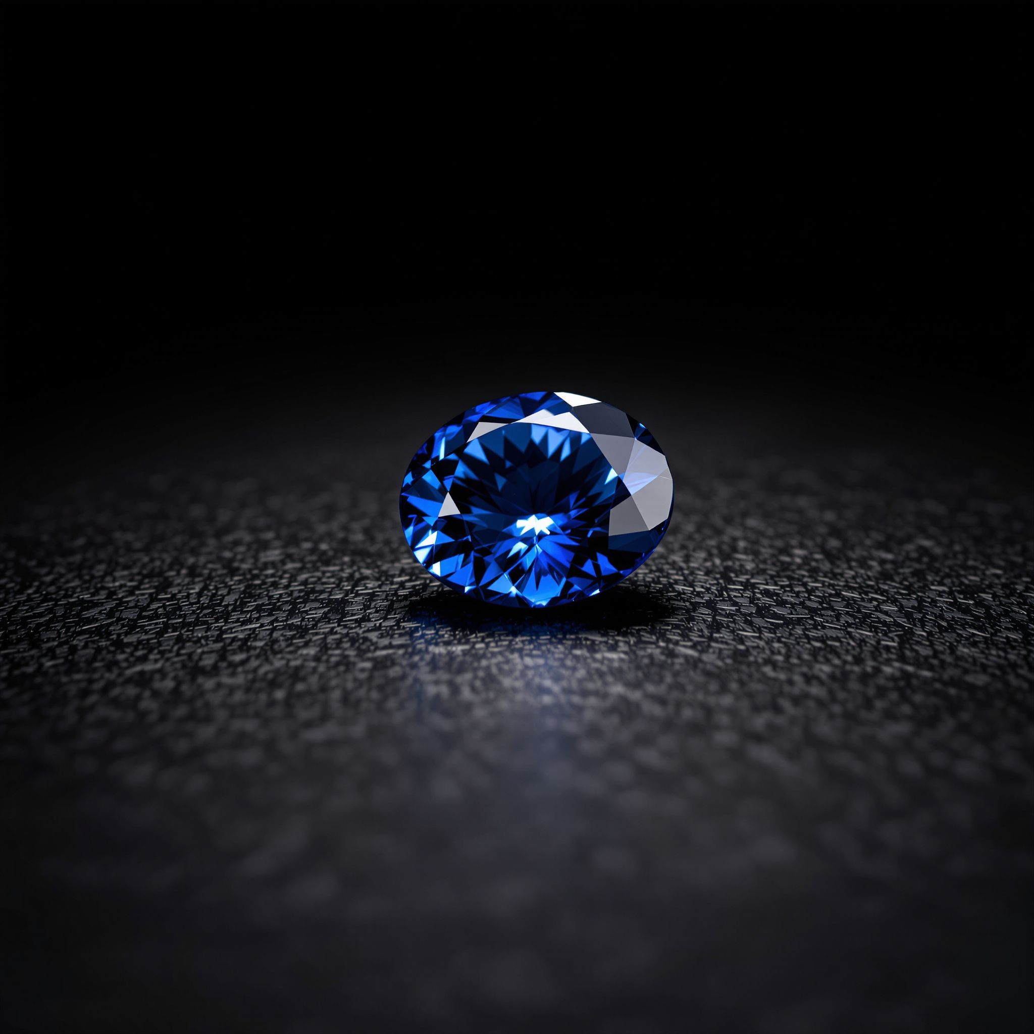Faceted blue sapphire on a dark background