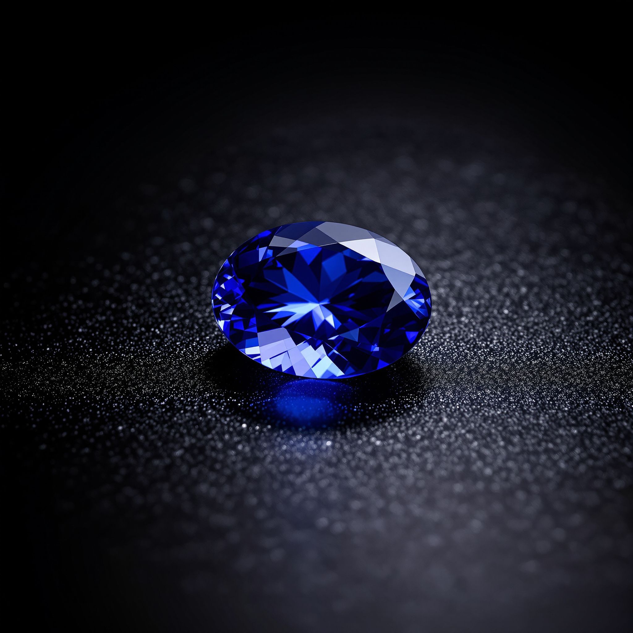 Faceted deep blue-violet tanzanite on a dark background