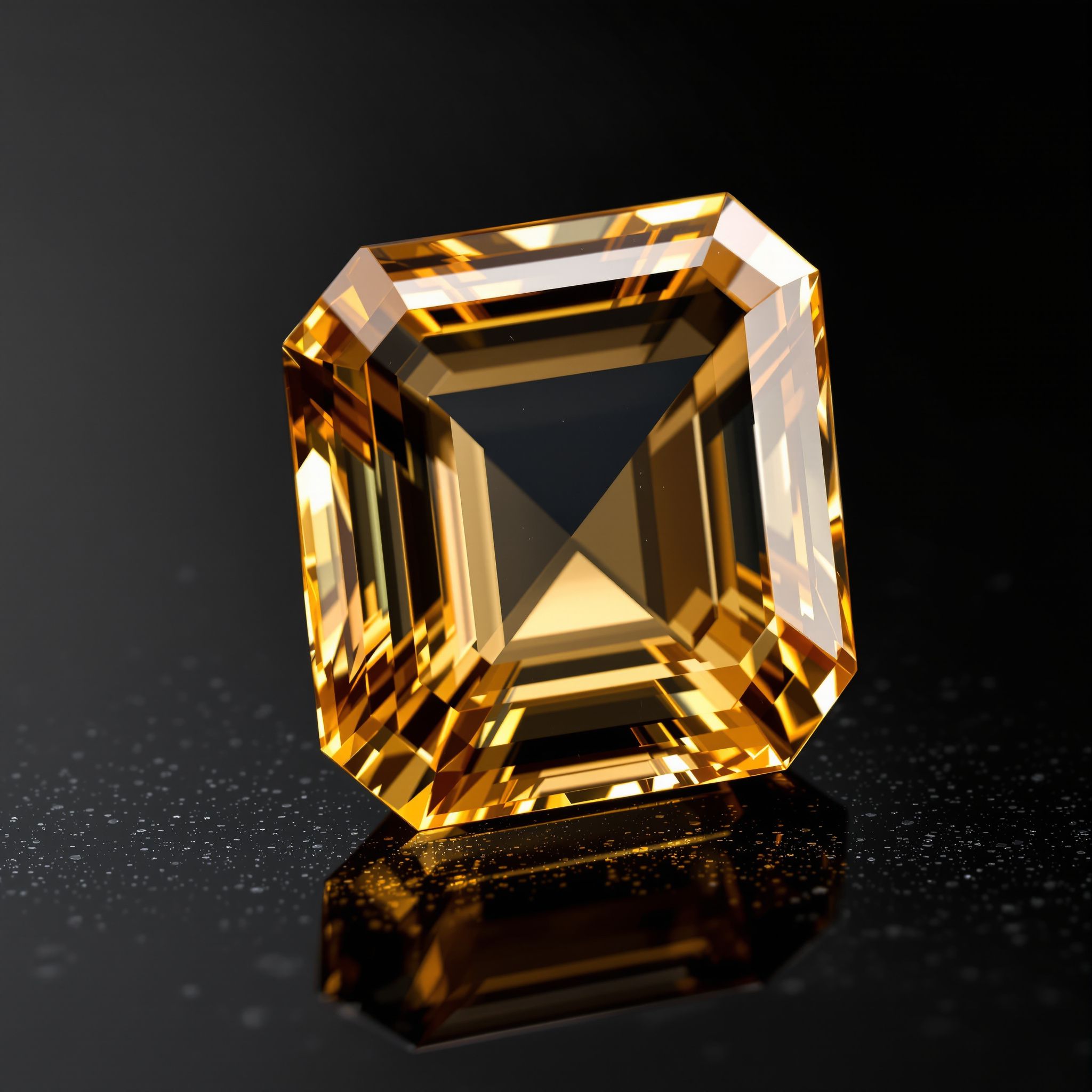 Faceted golden-brown topaz on a dark background